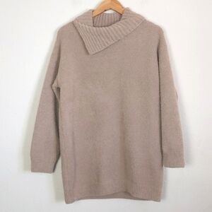 Barefoot Dreams Cozy Chic Cowl Neck Pullover Sweater Tunic Tan Biscotti Medium